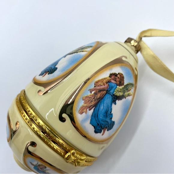 Mr. Christmas Valerie Parr Hill Musical Egg Ornament Trinket Yellow Angels WORKS - Picture 4 of 11